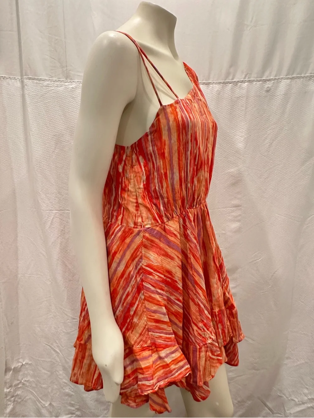 Free People Orange One-Shoulder Ruffled Dress Sz Medium *Missing Belt*
